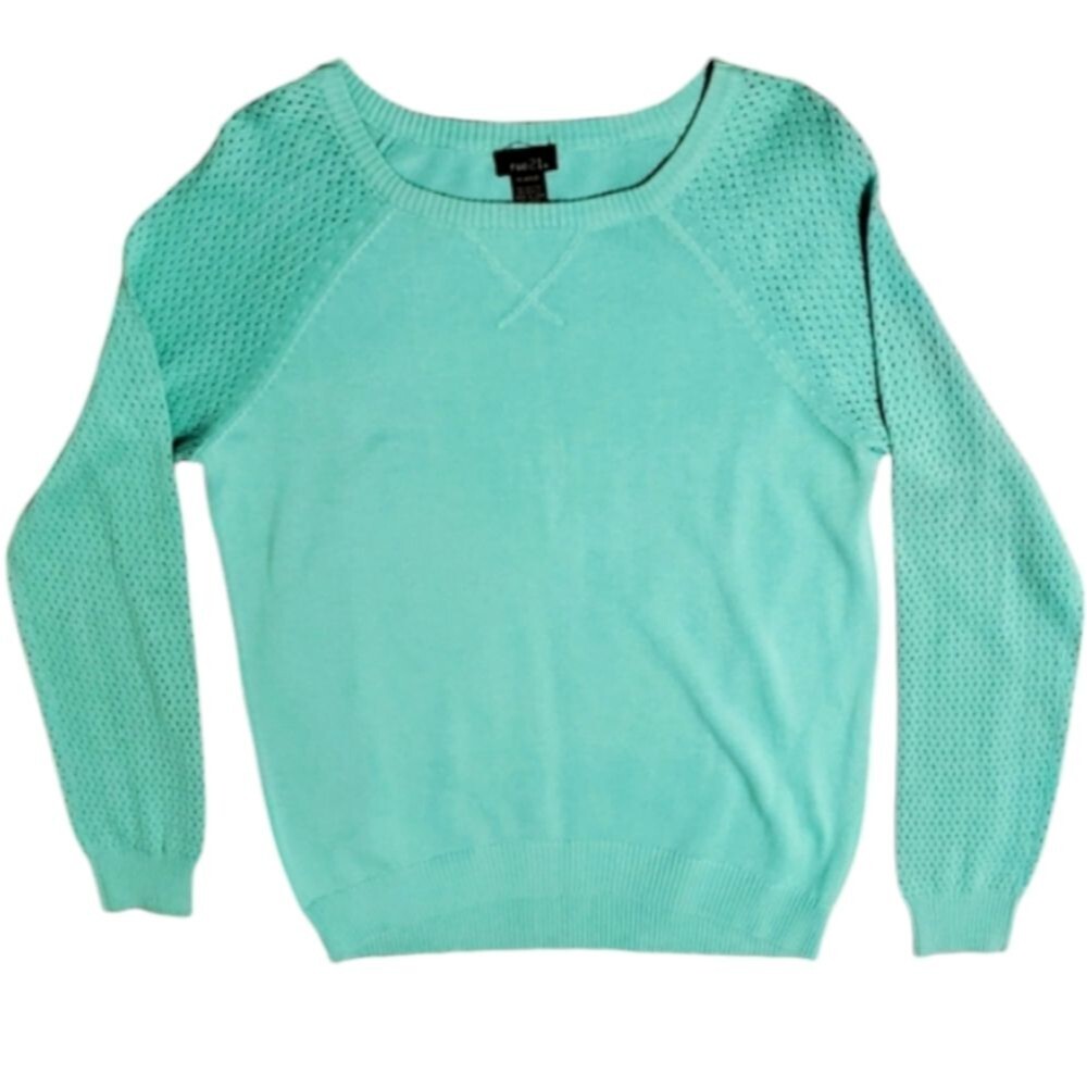 rue21 Mint Green Open Stitch Raglan Sweater Size XL Lightweight Knit Clean Girl